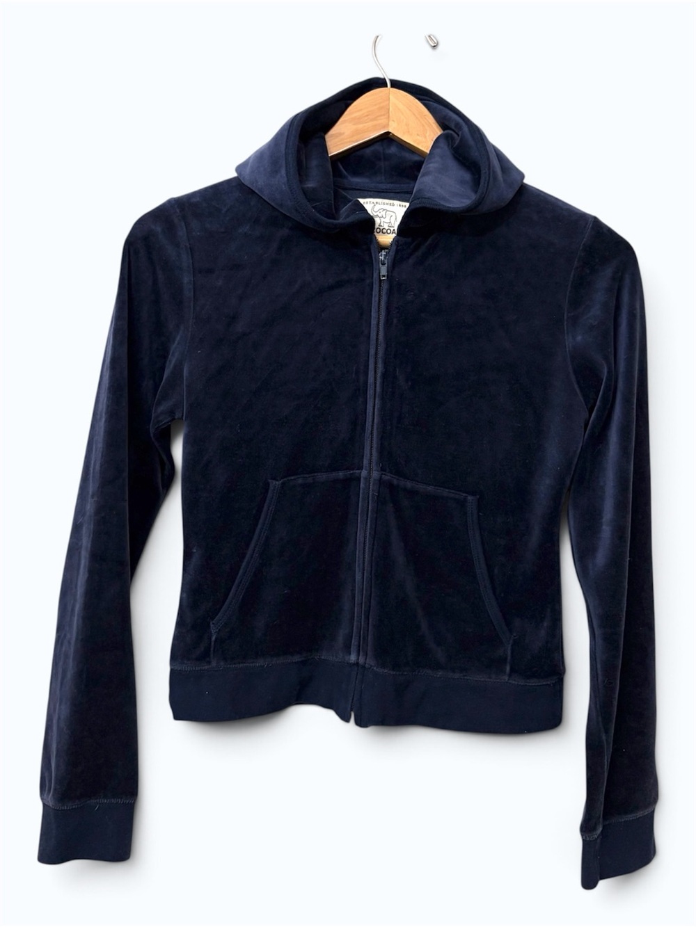Cocoa Authentic Vintage Velour FullZip Hoodie Navy Blue Small